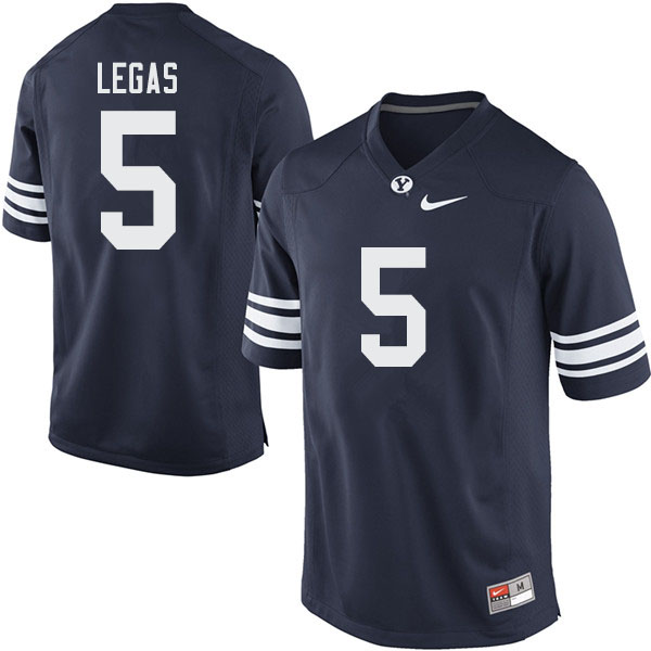 Men #5 Gunnar Legas BYU Cougars College Football Jerseys Sale-Navy